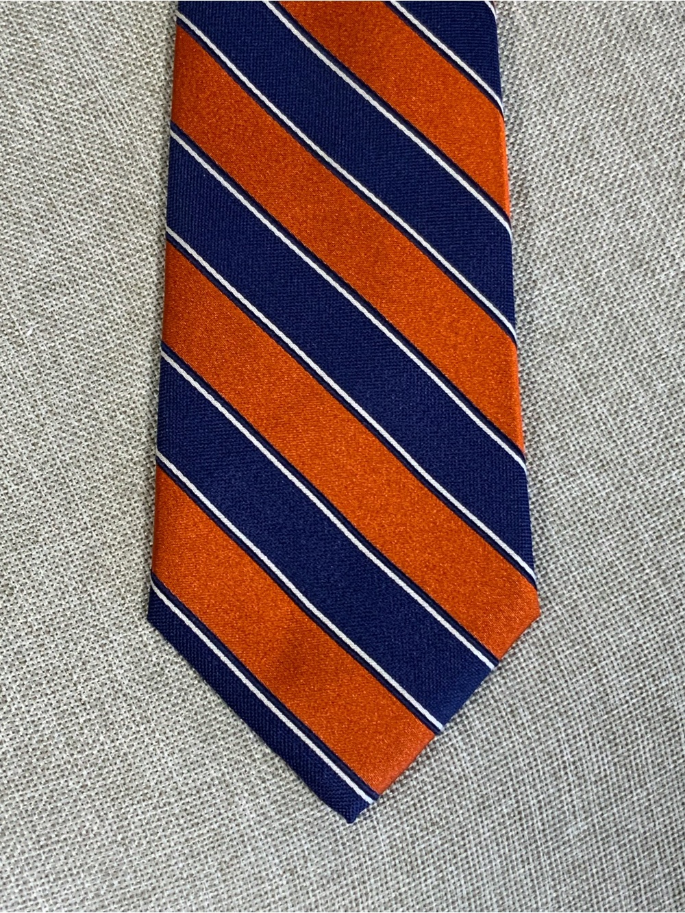 Tommy Hilfiger Repp Stripe Tie Silk Linen Navy Orange - Picture 2 of 8